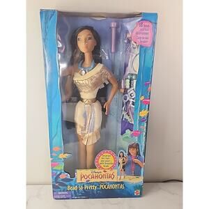 Vintage 1995 Pocahontas Bead So Pretty 18" Large Doll Figure Disney Mattel Read